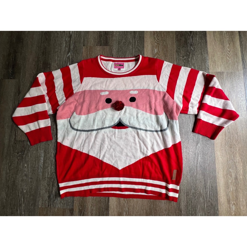 Tipsy Elves Sweater Womens 1X Red Santa Face Striped Ugly Christmas Knit Top